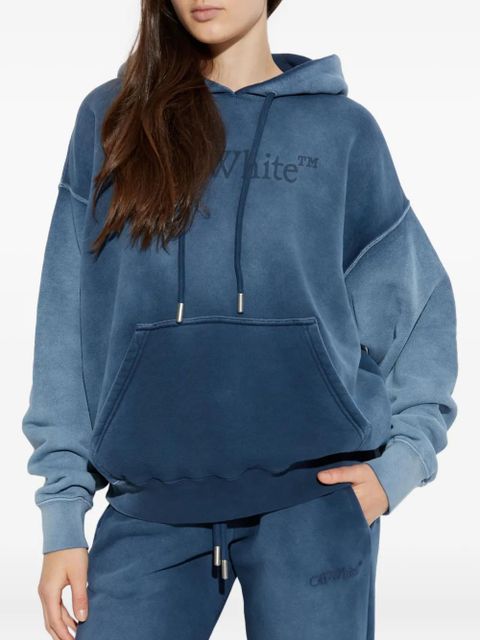 Off-White logo-print cotton hoodie - Blue