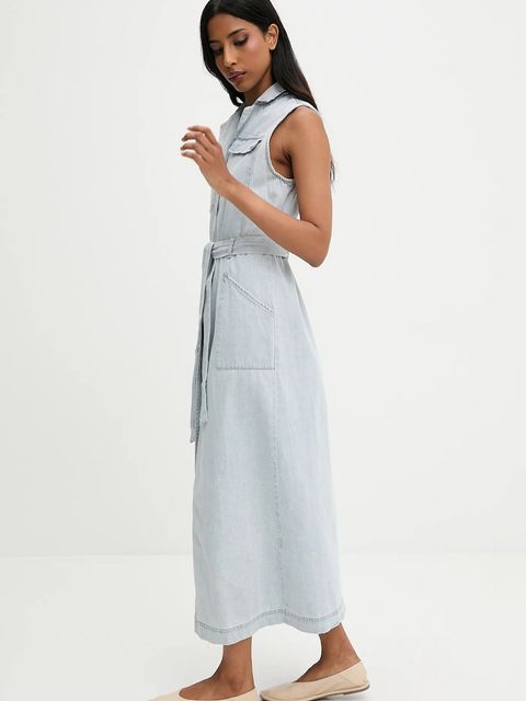 Answear.LAB sukienka jeansowa kolor niebieski maxi prosta
