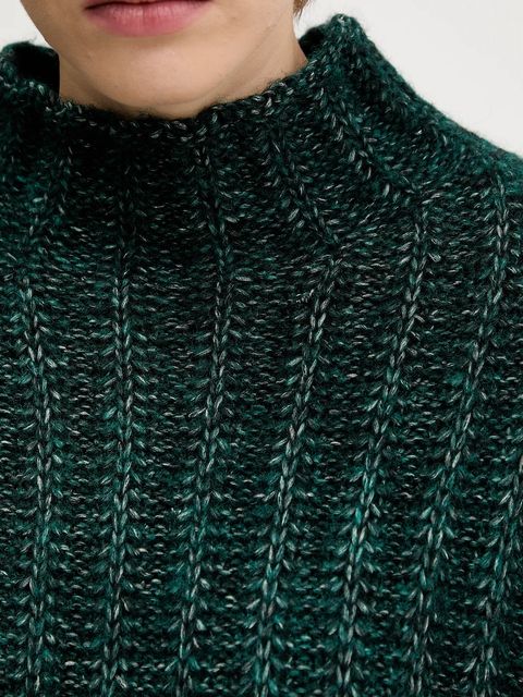 HUGO sweter z dodatkiem wełny damski kolor zielony ciepły z półgolfem 50550210