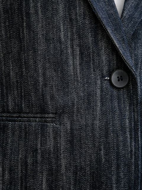 Answear.LAB marynarka jeansowa kolor granatowy jednorzędowa gładka