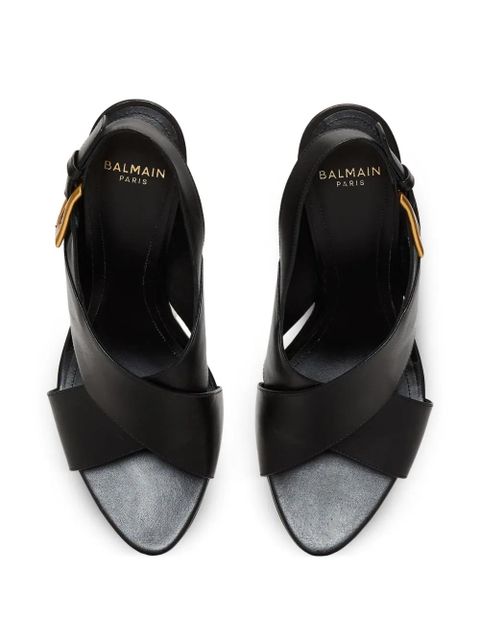 Balmain Anthem no wedge smooth leather sandals - Black