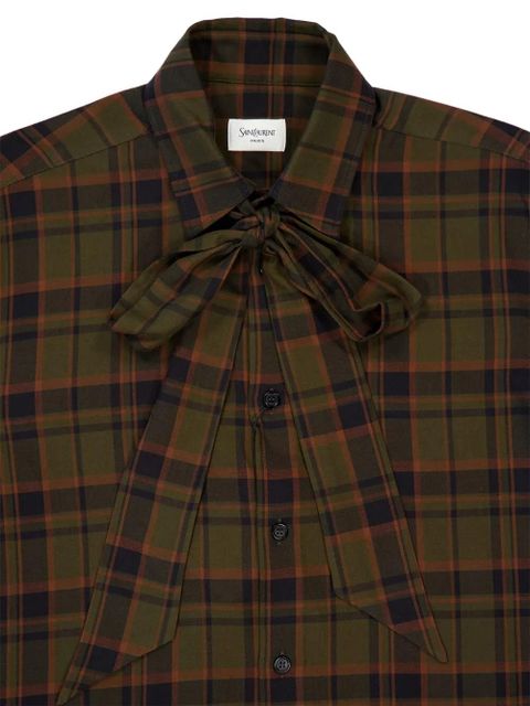 Saint Laurent check lavallière-bow shirt - Green