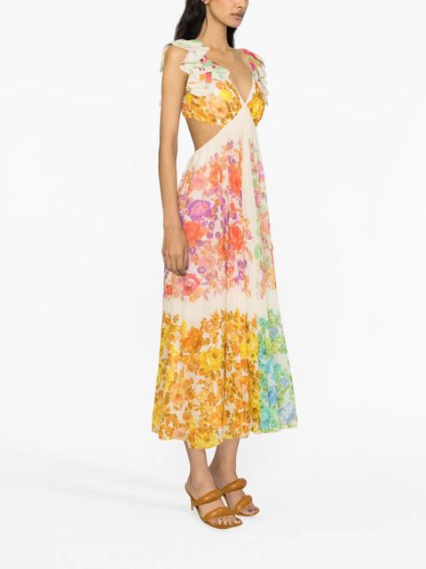 ZIMMERMANN Raie floral-print midi dress - Neutrals