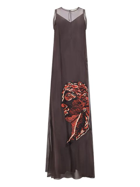 FENDI embroidered sheer panel maxi dress - Brown - zdjęcie produktu nr 1