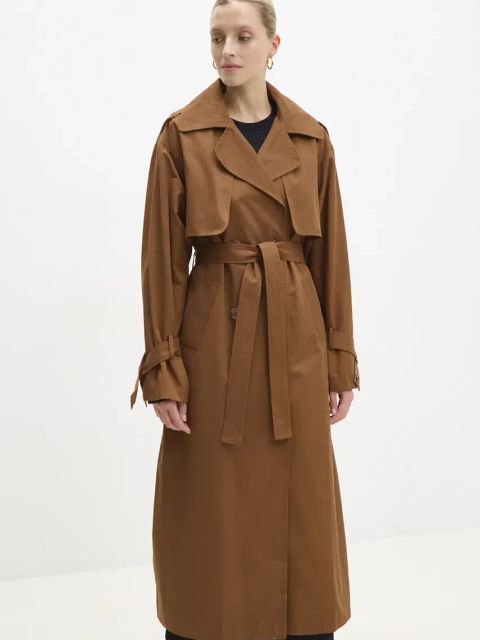 Answear.LAB trencz damski kolor brązowy przejściowy dwurzędowy