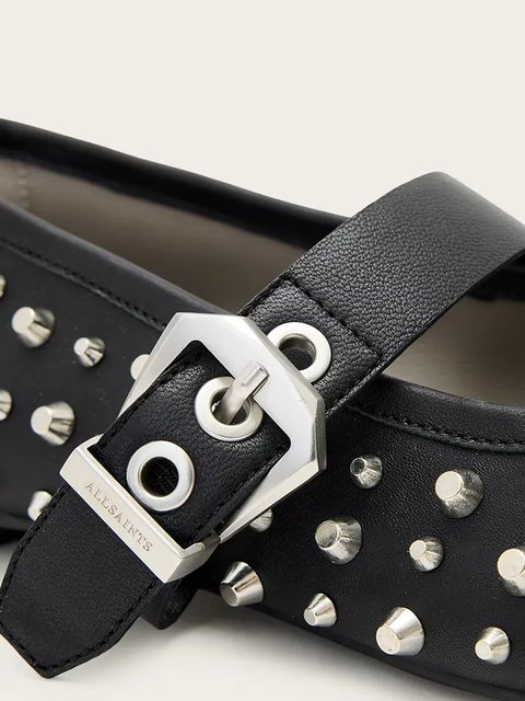 AllSaints baleriny skórzane Holly Stud Shoe kolor czarny W040FD