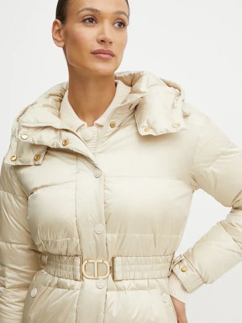 Twinset kurtka puchowa damska kolor beżowy zimowa 242TT2381