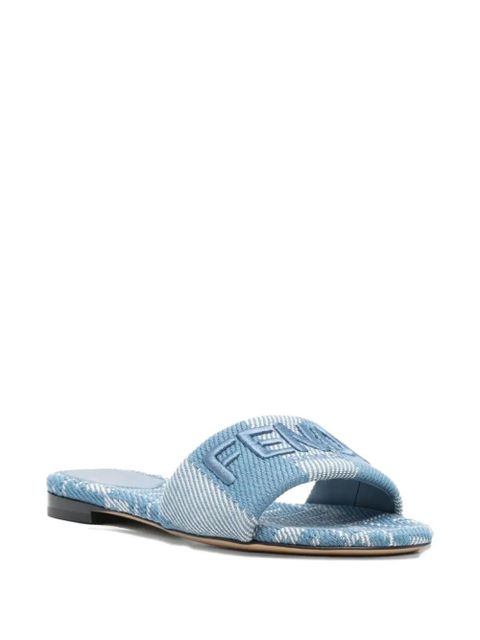 FENDI Sunshine logo-embroidered flat sandals - Blue