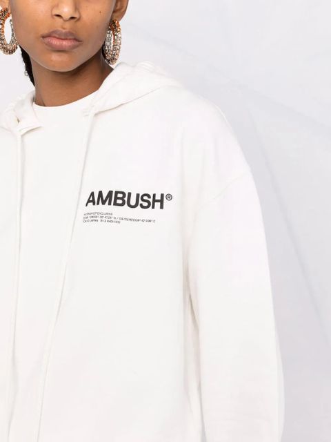 AMBUSH logo-print drawstring hoodie - White