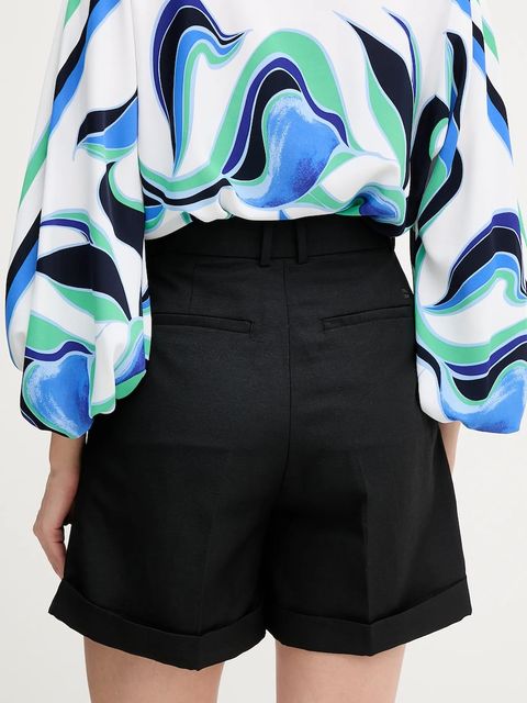 Tommy Hilfiger szorty z domieszką lnu damskie kolor czarny gładkie high waist WW0WW44767 - zdjęcie produktu nr 2