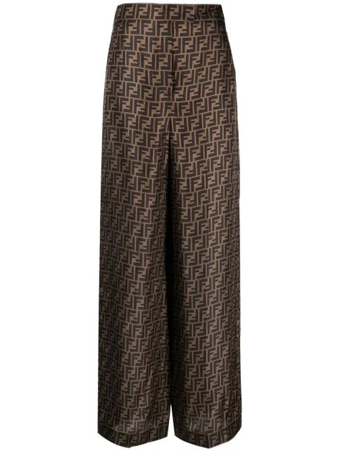 FENDI FF motif silk palazzo trousers - Brown - zdjęcie produktu nr 1
