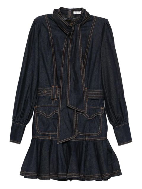 ZIMMERMANN tied-neck ruffled denim dress - Blue - zdjęcie produktu nr 1