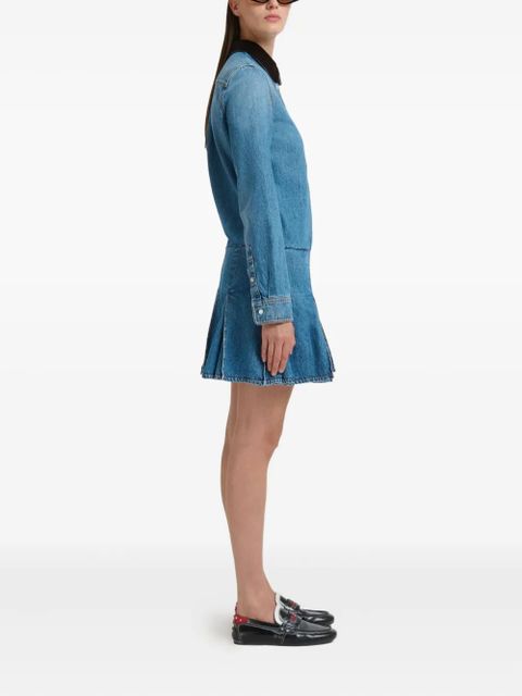 Marni x Slawn & Soldier embroidered pleated denim mini dress - Blue
