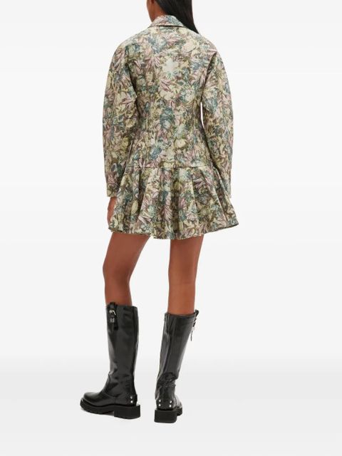 GANNI floral-print buttoned dress - Neutrals