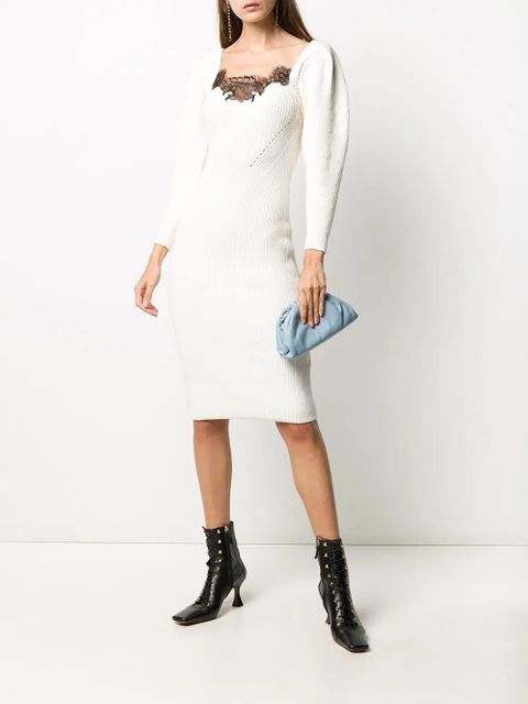 Self-Portrait lace-trimmed ribbed dress - White - zdjęcie produktu nr 2