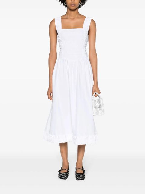 GANNI smocked poplin midi dress - White