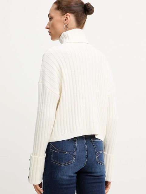 Liu Jo sweter z dodatkiem wełny damski kolor beżowy z golfem MF5051 MA51I - zdjęcie produktu nr 2