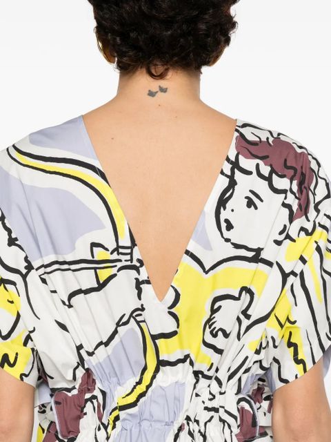 Tory Burch V-neck graphic midi dress - White