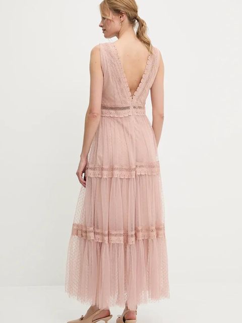 Answear.LAB sukienka kolor różowy maxi rozkloszowana