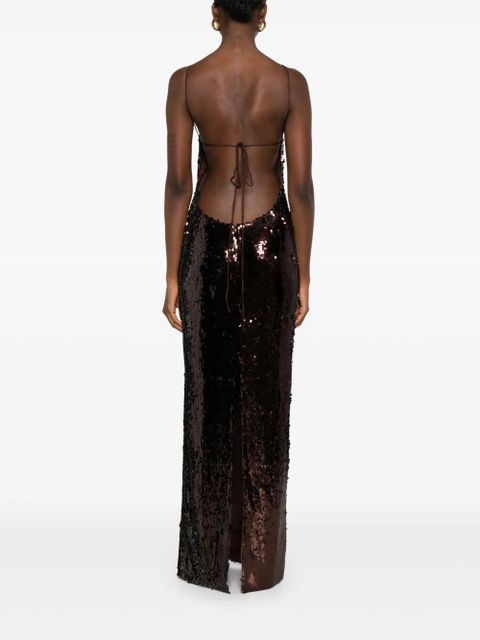Magda Butrym halterneck sequinned dress - BROWN
