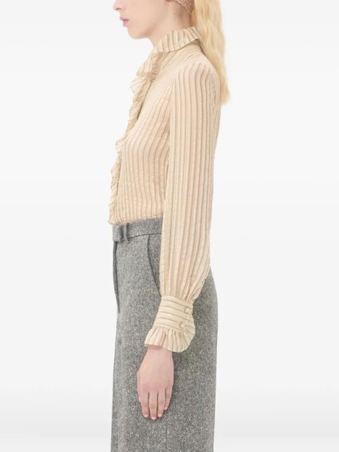 Valentino Garavani ruffle-detail striped shirt - Neutrals - zdjęcie produktu nr 2