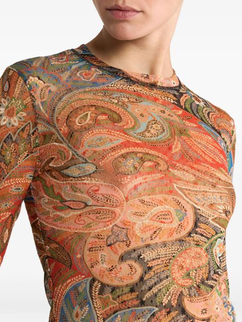 ETRO paisley tulle long-sleeve top - Multicolour