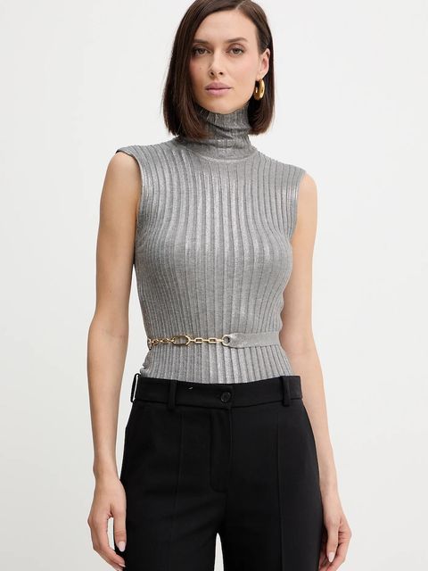 Simona Corsellini sweter damski kolor szary lekki z golfem A25CPMGP0601 - zdjęcie produktu nr 1