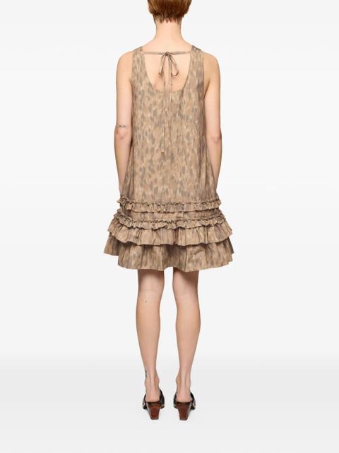 GANNI ruffled printed mini dress - Neutrals