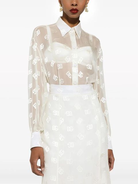 Dolce & Gabbana monogram-jacquard semi-sheered shirt - White