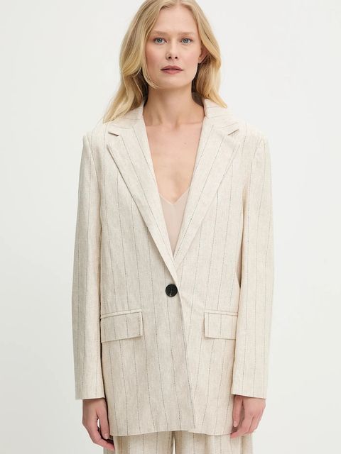 Answear.LAB marynarka z domieszką lnu kolor beżowy jednorzędowa wzorzysta - zdjęcie produktu nr 1