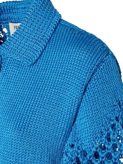 FENDI knitted polo top - Blue