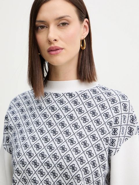 Guess sweter z domieszką wełny AUBREY damski kolor beżowy z półgolfem W5BR23 Z3JD2