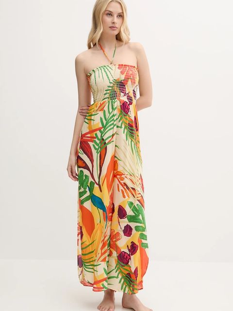 Desigual kombinezon plażowy BAHAMAS JAMPSUIT kolor beżowy 25SWMW03