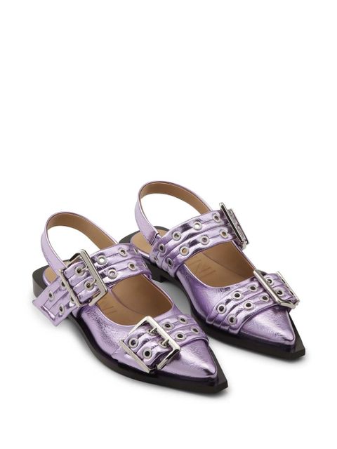 GANNI buckle-detail metallic ballet flats - Purple - zdjęcie produktu nr 2
