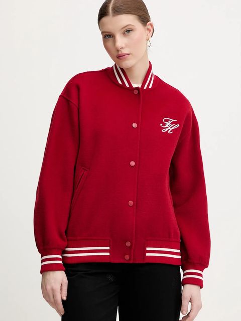 Tommy Hilfiger kurtka bomber z dodatkiem wełny kolor czerwony przejściowa oversize WW0WW47760 - zdjęcie produktu nr 1