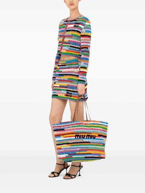 Miu Miu striped crochet tote bag - Neutrals - zdjęcie produktu nr 2