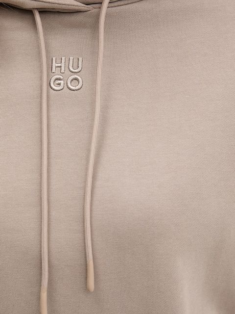 HUGO bluza bawełniana damska kolor beżowy z kapturem z aplikacją 50522423