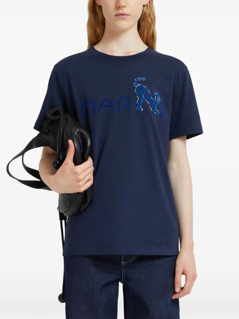 Marni flocked logo animal T-shirt - Blue - zdjęcie produktu nr 2