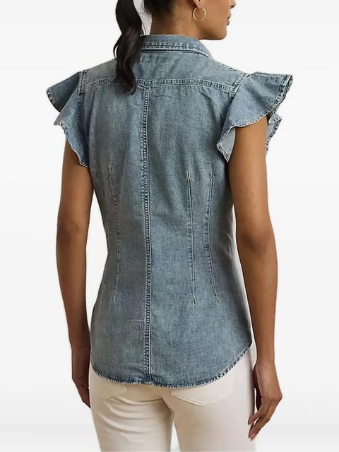 Lauren Ralph Lauren ruffle-sleeve denim blouse - Blue