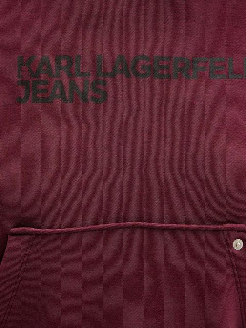 Karl Lagerfeld Jeans bluza damska kolor bordowy z kapturem z nadrukiem A2W20053