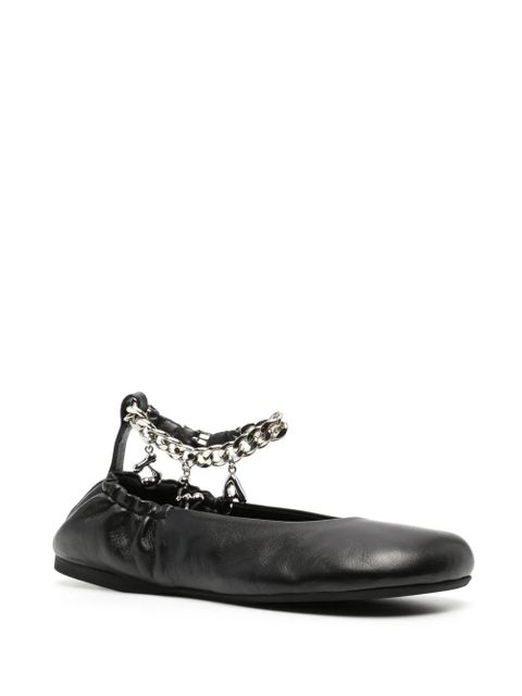 JW Anderson logo-charm leather ballerina shoes - Black
