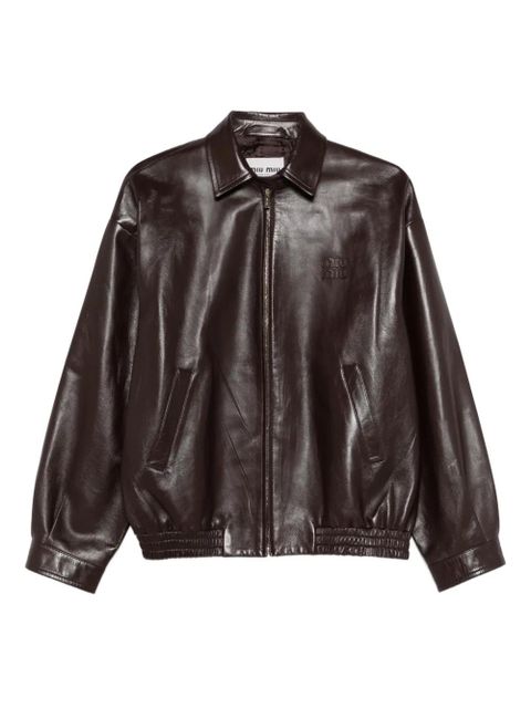 Miu Miu logo-detail leather jacket - Brown - zdjęcie produktu nr 1