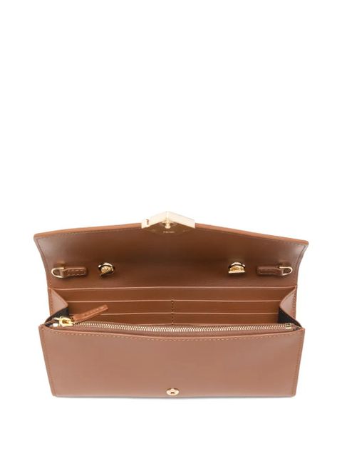 FENDI FF-logo chain-strap leather mini bag - Brown