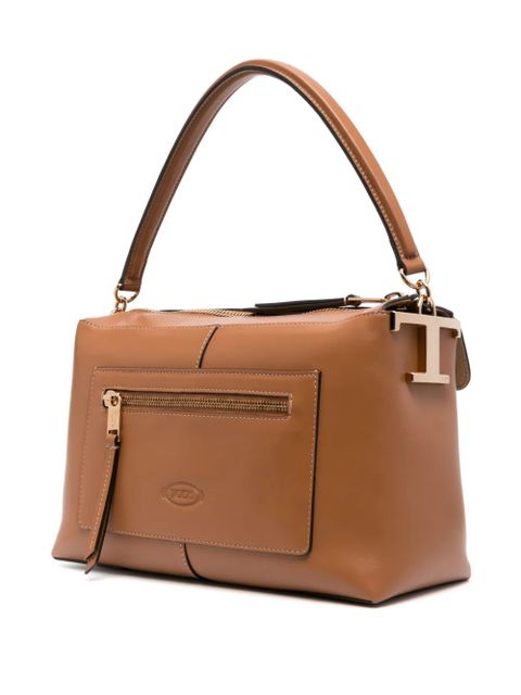 Tod's logo-charm leather tote bag - Brown