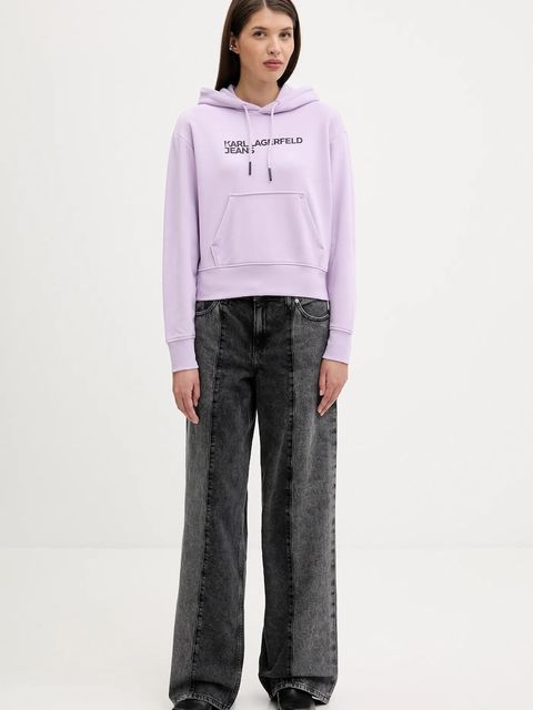 Karl Lagerfeld Jeans bluza damska kolor fioletowy z kapturem z nadrukiem A2W20053