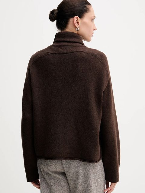 Marc O'Polo sweter z dodatkiem wełny kolor brązowy z golfem 510609060267