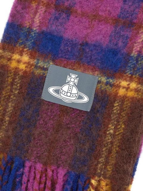 Vivienne Westwood tartan logo-detail scarf - Blue