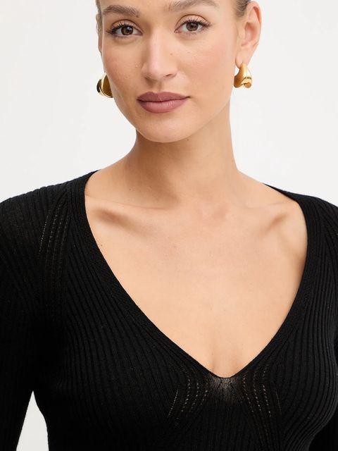 Twinset sweter wełniany damski kolor czarny lekki 252TT3110