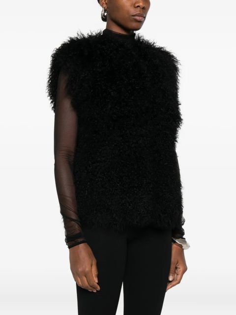 Yves Salomon sleeveless curly-fur vest - Black