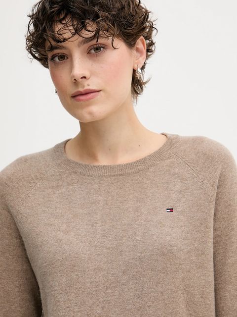 Tommy Hilfiger sweter wełniany damski kolor brązowy WW0WW47470